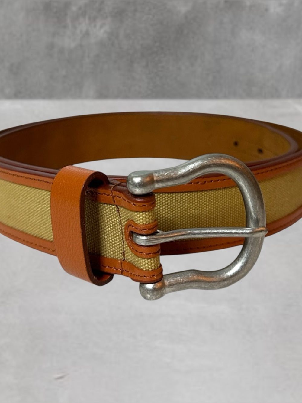 NEIMAN MARCUS LEATHER LINEN BELT SIZE 40 EUC